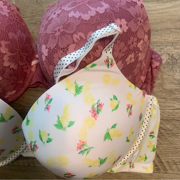 Victoria Secret Bundle 2 Bras Lace Perfect Shape Lemon Print Push Up - Picture 8 of 13